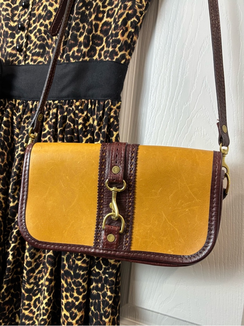 JW Hulme Co Leather Crossbody Saddle Bag Yellow Brown 10”